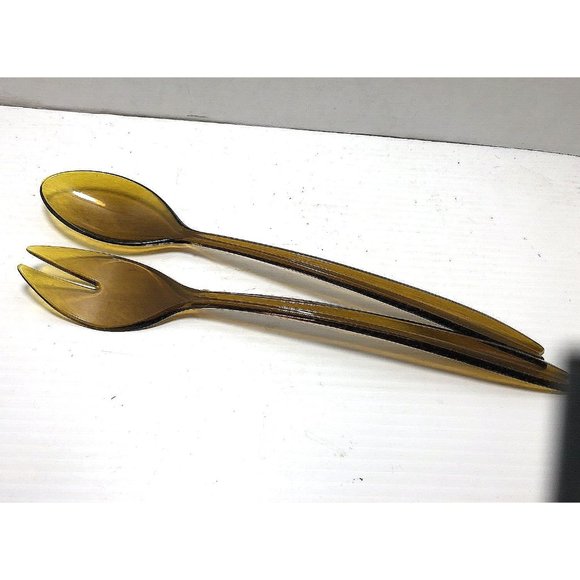 INDIANA GLASS  Amber Grape Bunch Shape 1970 s Salad Serving Bowl Fork Spoon - Picture 7 of 7